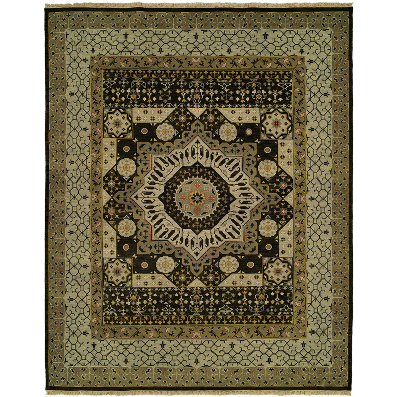 Astoria Grand Martinton Oriental Handmade Wool Olive Green Area Rug